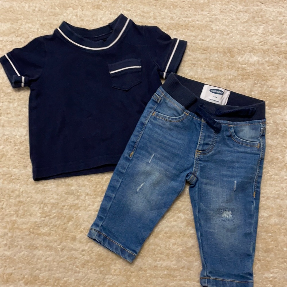 Trendy baby boy Old Navy jeans and Janie and Jack shirt sleeved shirt!